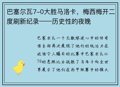巴塞尔瓦7-0大胜马洛卡，梅西梅开二度刷新纪录——历史性的夜晚