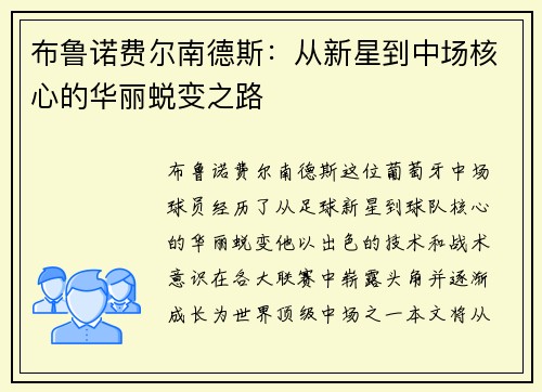 布鲁诺费尔南德斯：从新星到中场核心的华丽蜕变之路