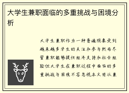 大学生兼职面临的多重挑战与困境分析