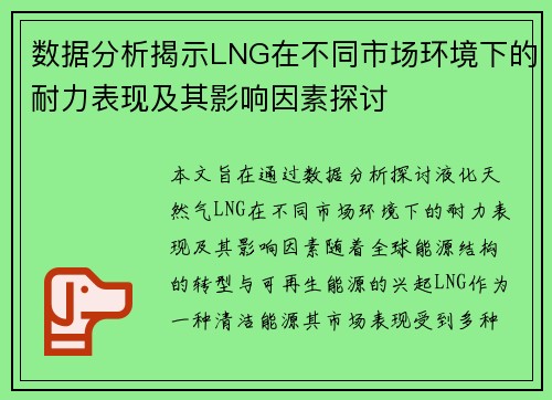 数据分析揭示LNG在不同市场环境下的耐力表现及其影响因素探讨